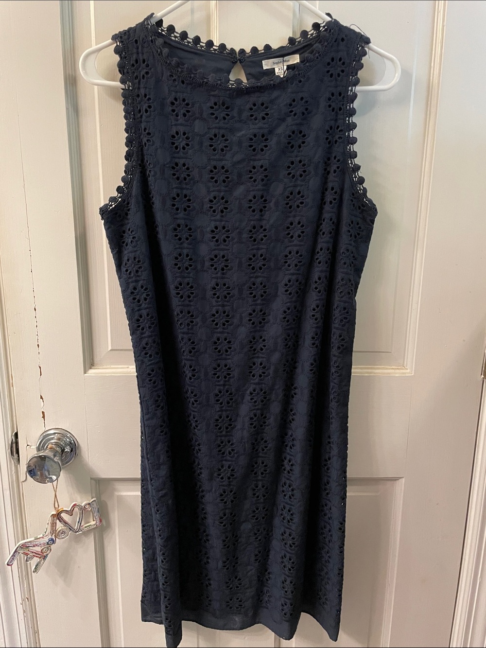 Sophie Max Navy Eyelet Sleeveless Shift Dress